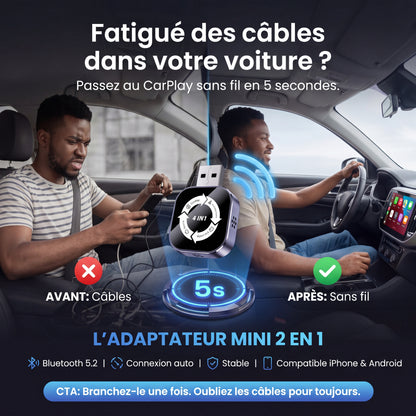 Adaptateur CarPlay sans fil 4-en-1 (Apple/Android)