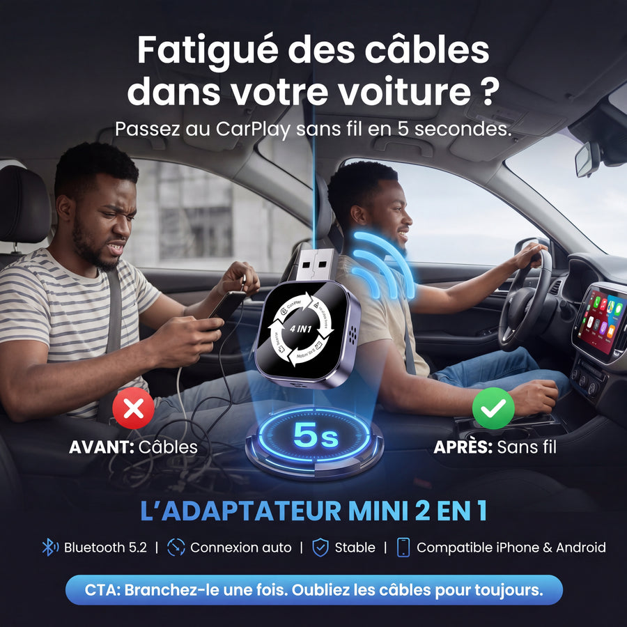 Mini adaptateur CarPlay sans fil dans une voiture